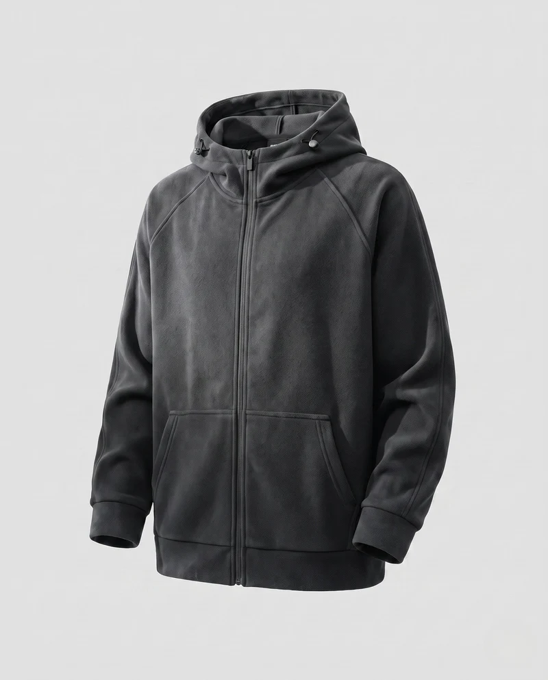 Herren strukturierte Kapuzenfleecejacke mit Raglanärmeln und Kängurutaschen