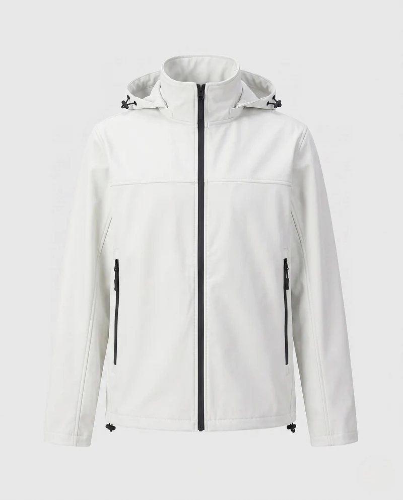 Herren technische Softshell-Hoodiejacke mit winddichter Membran, verstellbare Kapuze und versteckten Reißverschlusstaschen