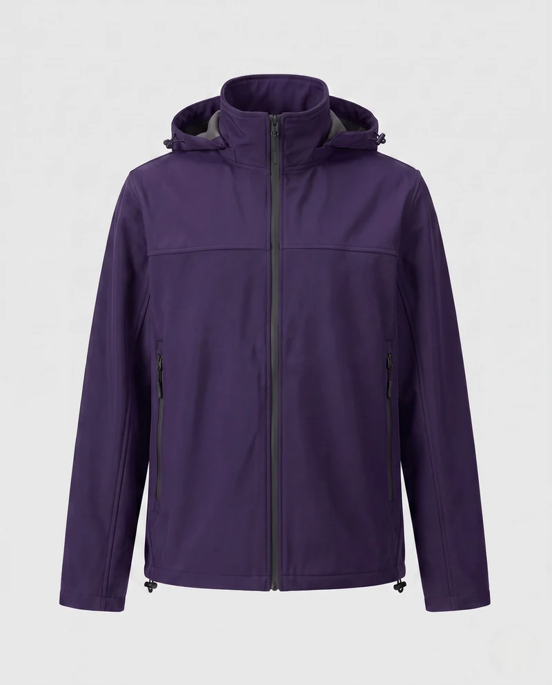 Herren technische Softshell-Hoodiejacke mit winddichter Membran, verstellbare Kapuze und versteckten Reißverschlusstaschen