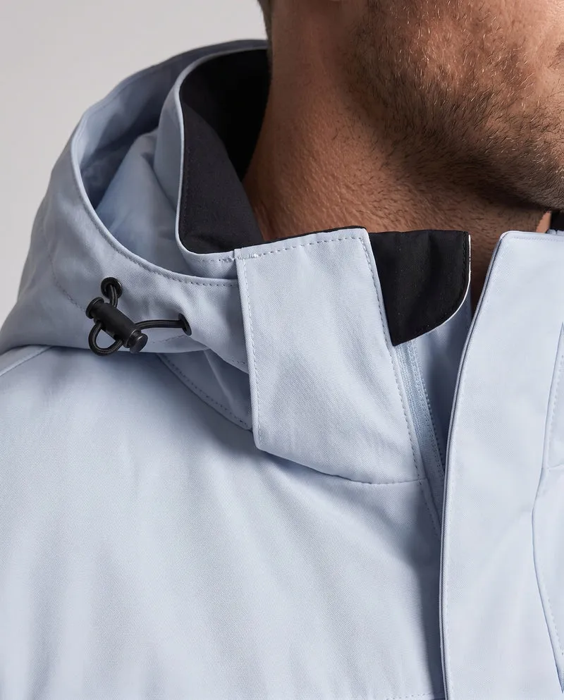 Herren technische, wind- und wasserabweisende Kapuzenjacke mit verdecktem Frontverschluss und mehreren Reißverschlusstaschen