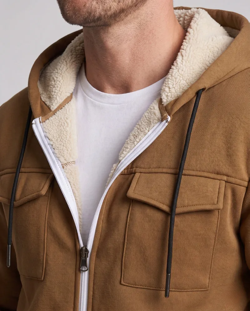 Herren Thermo gepolsterte Kapuzenjacke mit Teddy-Futter, Frontklappentaschen und gerippten Bündchen