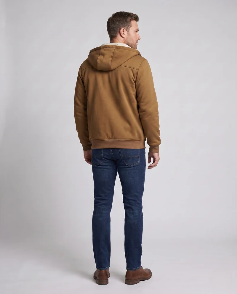 Herren Thermo gepolsterte Kapuzenjacke mit Teddy-Futter, Frontklappentaschen und gerippten Bündchen