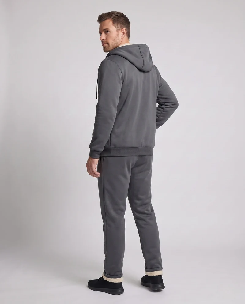 Herren Thermo Kapuzen-Trainingsanzug Set mit Sherpa-Futter und Reißverschlusstaschen