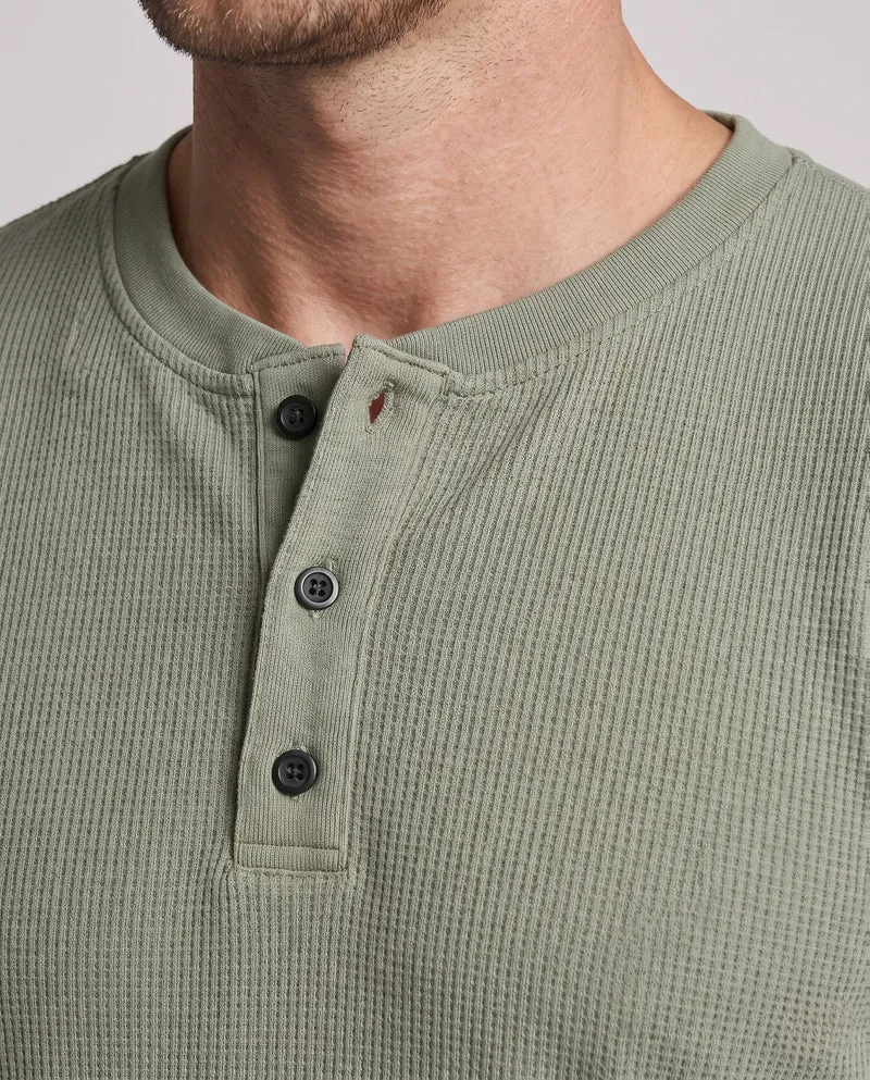 Herren Thermo Waffel Langarm mit Henley-Knopfleiste, lockere Passform und gerippte Bündchen
