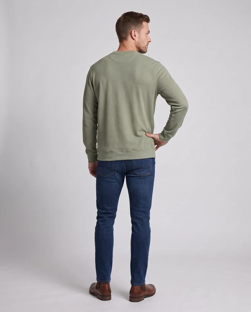 Herren Thermo Waffel Langarm mit Henley-Knopfleiste, lockere Passform und gerippte Bündchen