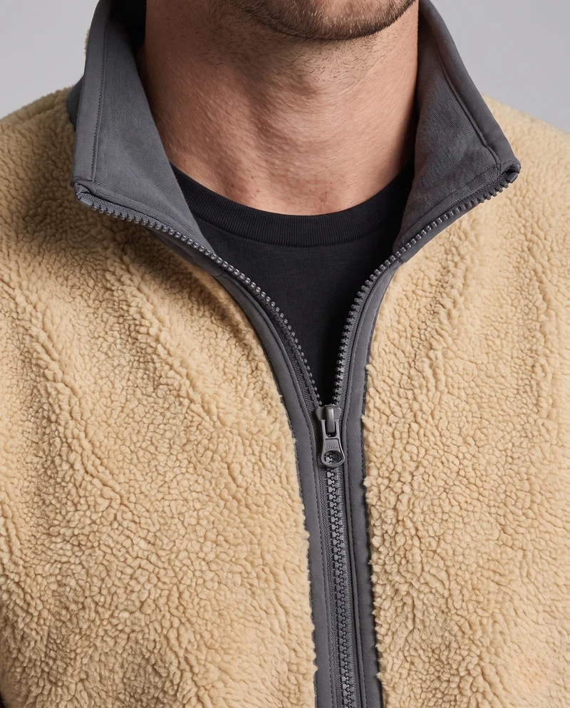 Herren Thermo-Fleece-Jacke mit Sherpa-Futter, hohem Stehkragen und verdeckten Reißverschlusstaschen