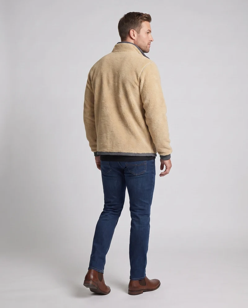 Herren Thermo-Fleece-Jacke mit Sherpa-Futter, hohem Stehkragen und verdeckten Reißverschlusstaschen