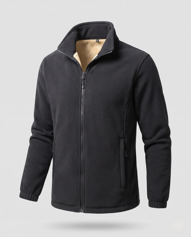 Herren Thermo-Fleece-Jacke mit Sherpa-Futter, hohem Stehkragen und verdeckten Reißverschlusstaschen
