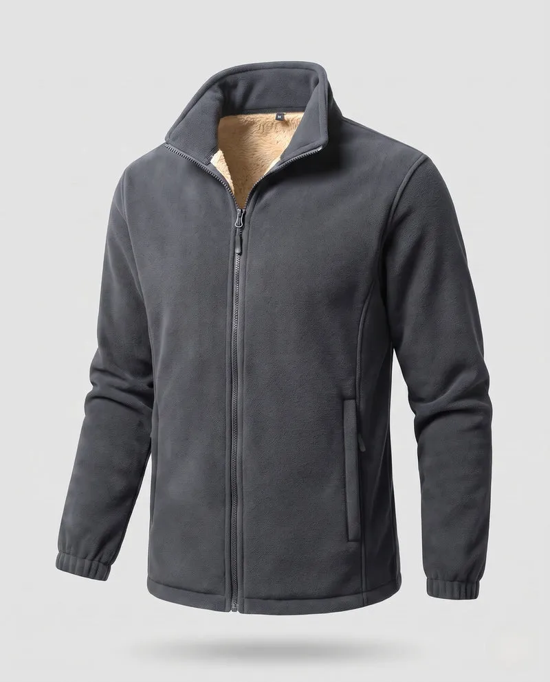 Herren Thermo-Fleece-Jacke mit Sherpa-Futter, hohem Stehkragen und verdeckten Reißverschlusstaschen