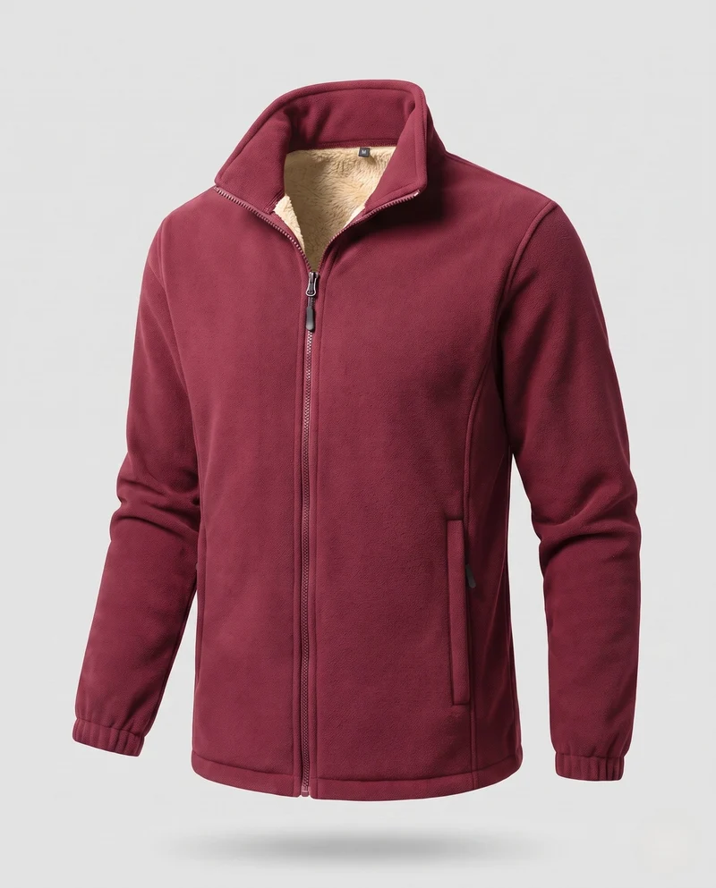 Herren Thermo-Fleece-Jacke mit Sherpa-Futter, hohem Stehkragen und verdeckten Reißverschlusstaschen