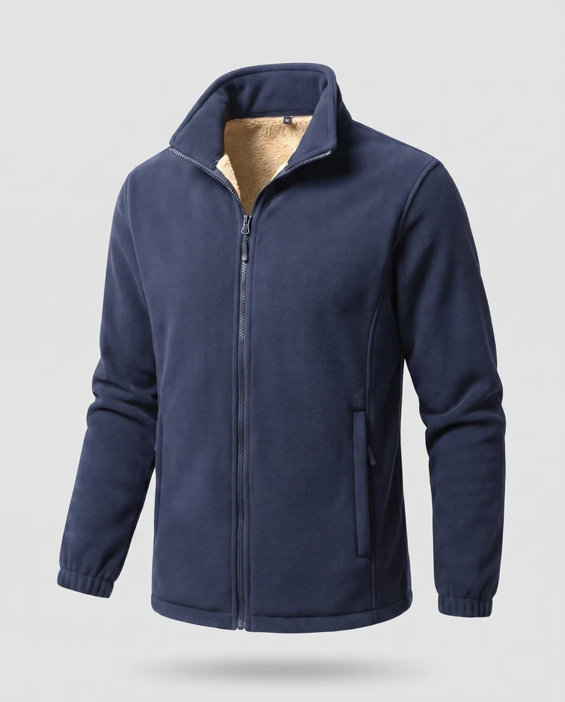 Herren Thermo-Fleece-Jacke mit Sherpa-Futter, hohem Stehkragen und verdeckten Reißverschlusstaschen