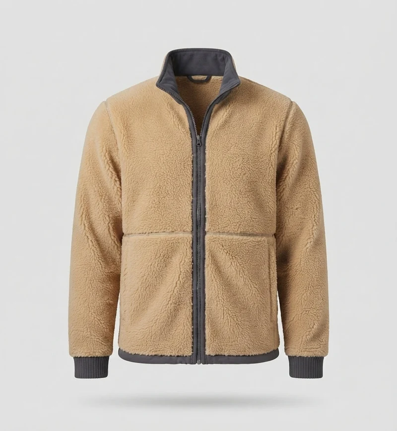 Herren Thermo-Fleece-Jacke mit Sherpa-Futter, hohem Stehkragen und verdeckten Reißverschlusstaschen