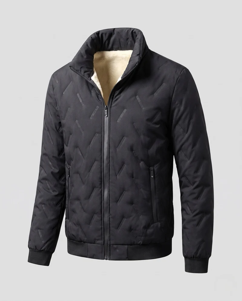 Herren Thermo Stehkragen Blousonjacke mit wärmendem Teddy-Futter und versteckten Reißverschlusstaschen
