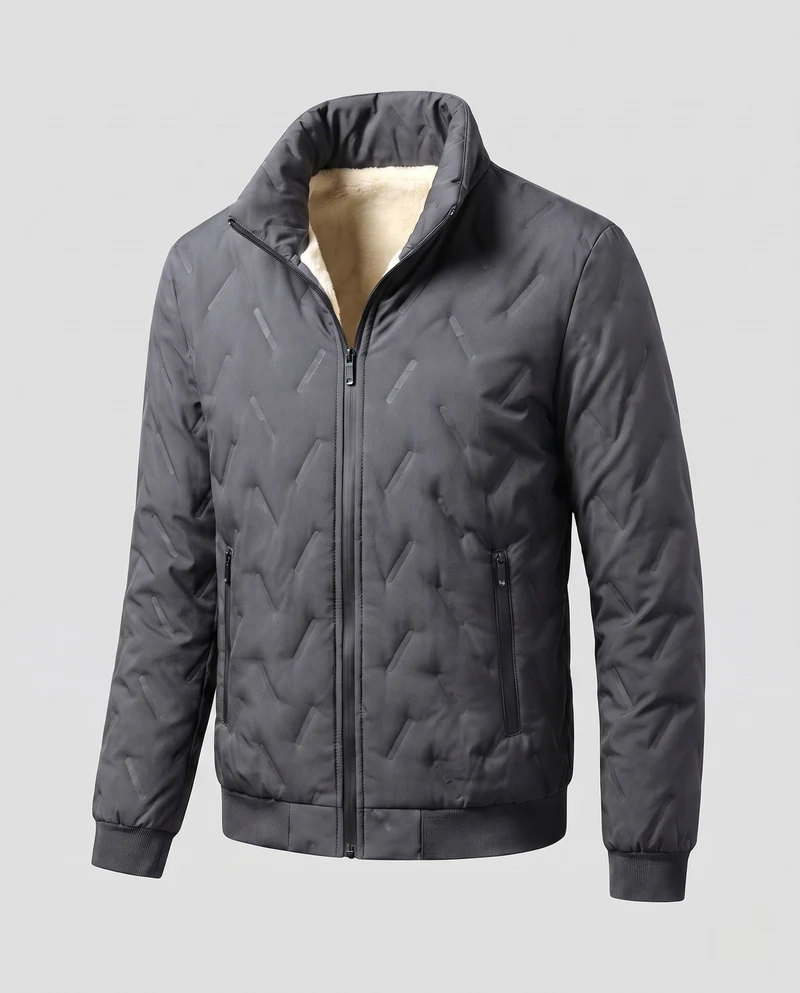 Herren Thermo Stehkragen Blousonjacke mit wärmendem Teddy-Futter und versteckten Reißverschlusstaschen
