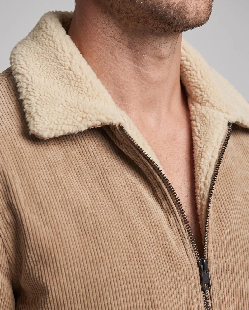 Herren Thermo Arbeitsjacke mit Sherpa-Futter, Kordelstruktur und verdecktem Reißverschluss