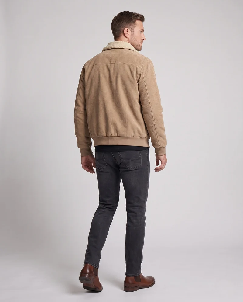 Herren Thermo Arbeitsjacke mit Sherpa-Futter, Kordelstruktur und verdecktem Reißverschluss