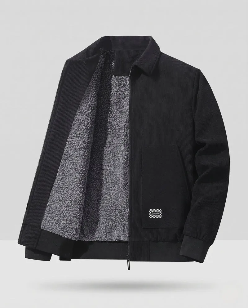 Herren Thermo Arbeitsjacke mit Sherpa-Futter, Kordelstruktur und verdecktem Reißverschluss