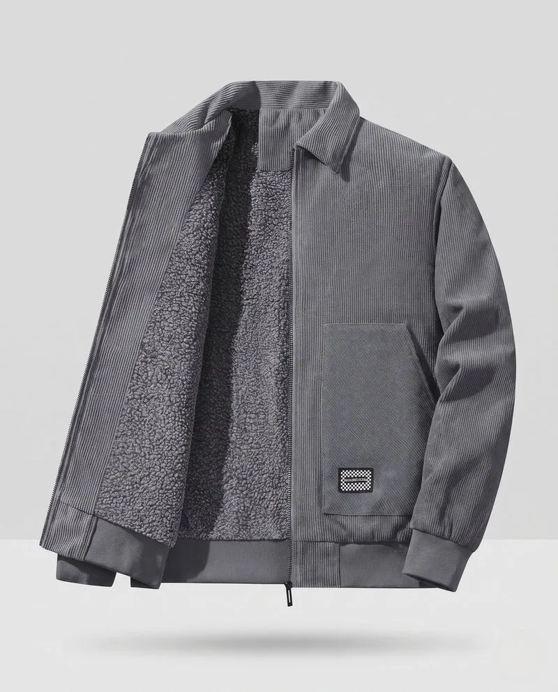Herren Thermo Arbeitsjacke mit Sherpa-Futter, Kordelstruktur und verdecktem Reißverschluss