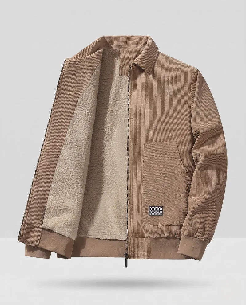 Herren Thermo Arbeitsjacke mit Sherpa-Futter, Kordelstruktur und verdecktem Reißverschluss