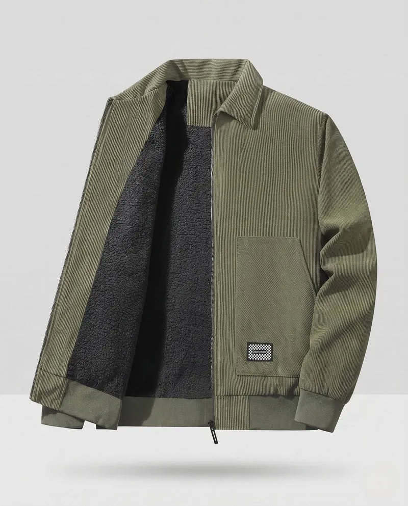 Herren Thermo Arbeitsjacke mit Sherpa-Futter, Kordelstruktur und verdecktem Reißverschluss