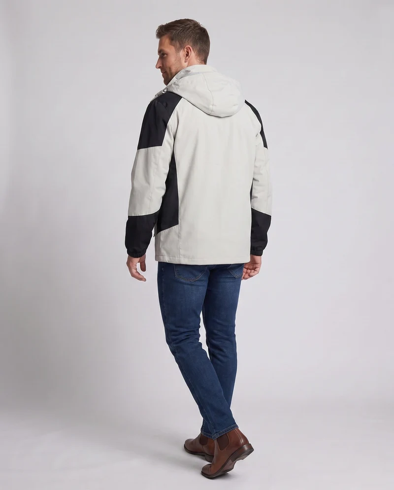 Herren ultraleichte packbare Hardshell-Jacke mit verstellbarer Kapuze, versiegelten Nähten und schrägem Brust-Reißverschluss
