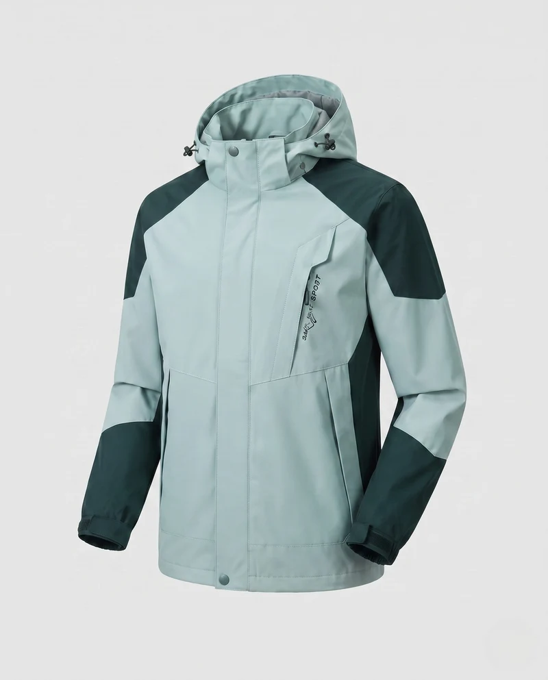 Herren ultraleichte packbare Hardshell-Jacke mit verstellbarer Kapuze, versiegelten Nähten und schrägem Brust-Reißverschluss
