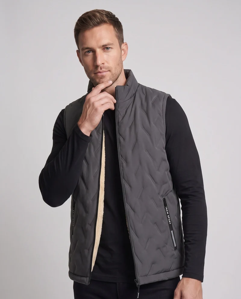 Herren ultra-warmes Puffer-Weste mit Teddy-Sherpa-Innenfutter, hohem Stehkragen und verdeckten Reißverschluss-Taschen