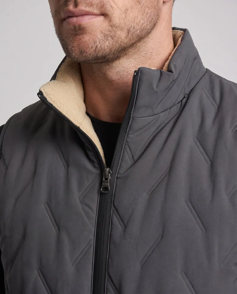 Herren ultra-warmes Puffer-Weste mit Teddy-Sherpa-Innenfutter, hohem Stehkragen und verdeckten Reißverschluss-Taschen