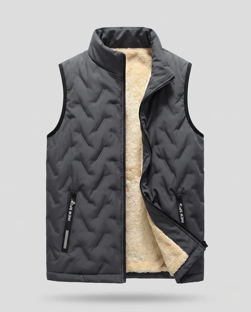 Herren ultra-warmes Puffer-Weste mit Teddy-Sherpa-Innenfutter, hohem Stehkragen und verdeckten Reißverschluss-Taschen