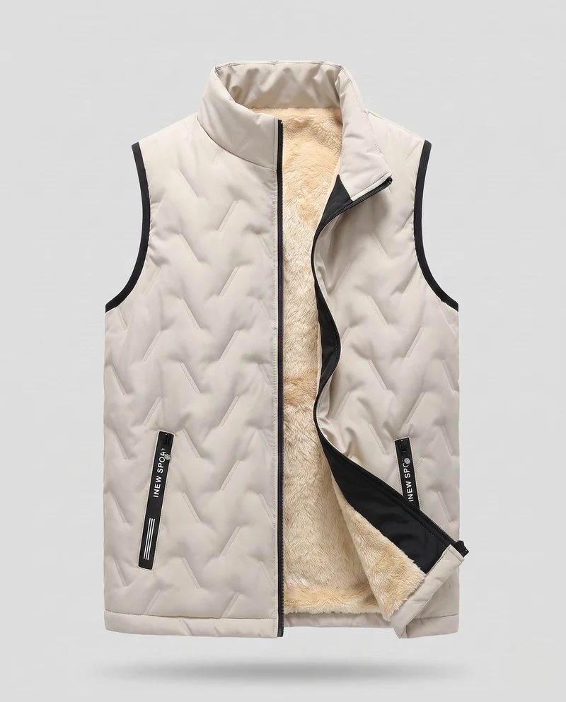 Herren ultra-warmes Puffer-Weste mit Teddy-Sherpa-Innenfutter, hohem Stehkragen und verdeckten Reißverschluss-Taschen