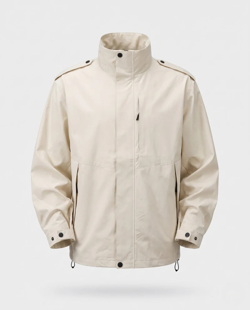 Herren urbane Funktionsjacke mit verdeckter Frontklappe, kontrastierender Paspelierung und verstellbarem Saum
