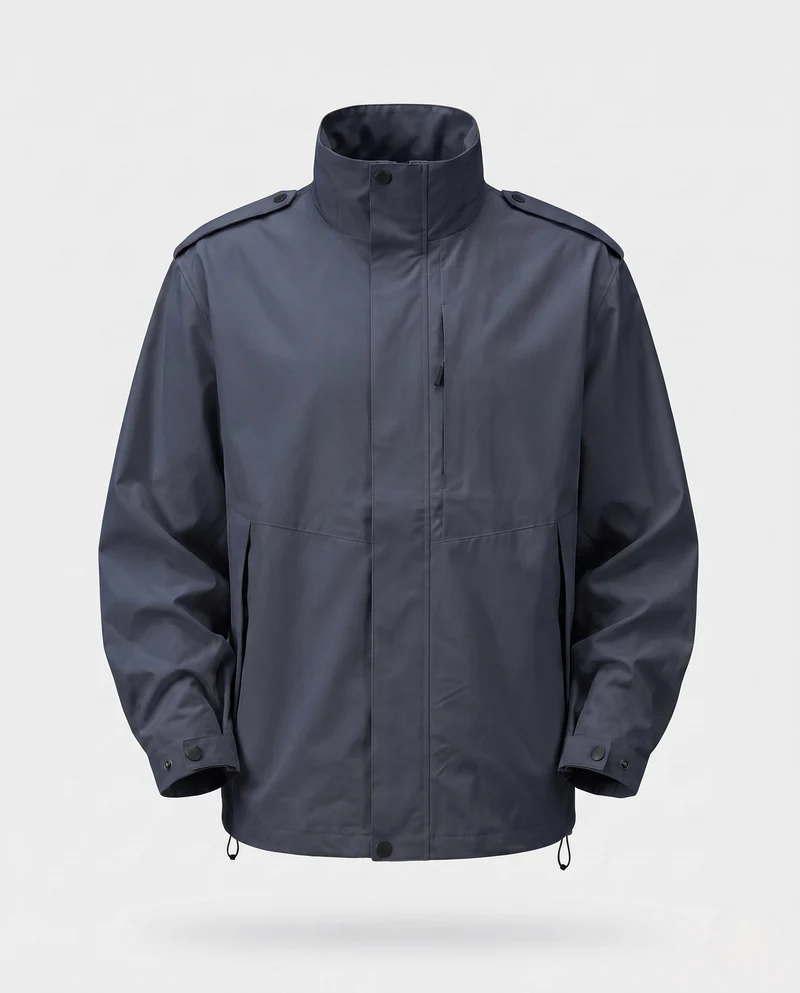 Herren urbane Funktionsjacke mit verdeckter Frontklappe, kontrastierender Paspelierung und verstellbarem Saum