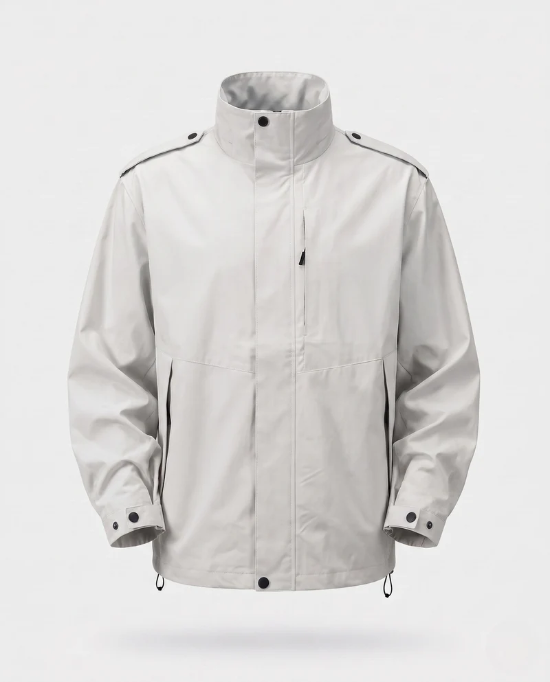Herren urbane Funktionsjacke mit verdeckter Frontklappe, kontrastierender Paspelierung und verstellbarem Saum