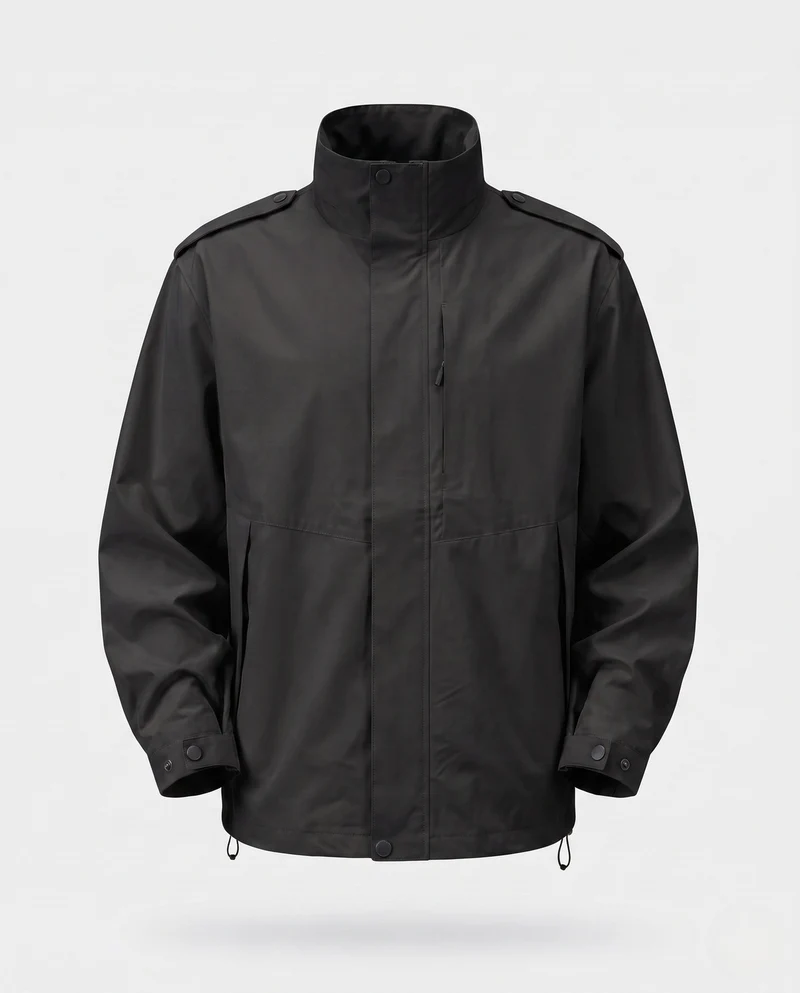 Herren urbane Funktionsjacke mit verdeckter Frontklappe, kontrastierender Paspelierung und verstellbarem Saum