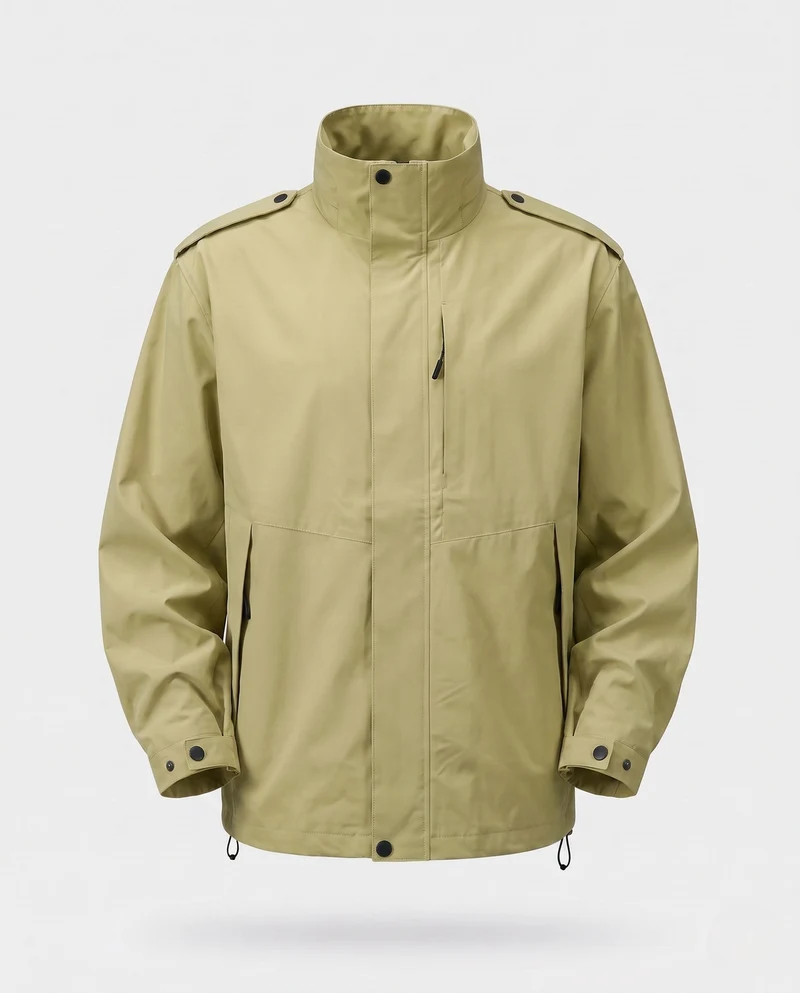 Herren urbane Funktionsjacke mit verdeckter Frontklappe, kontrastierender Paspelierung und verstellbarem Saum