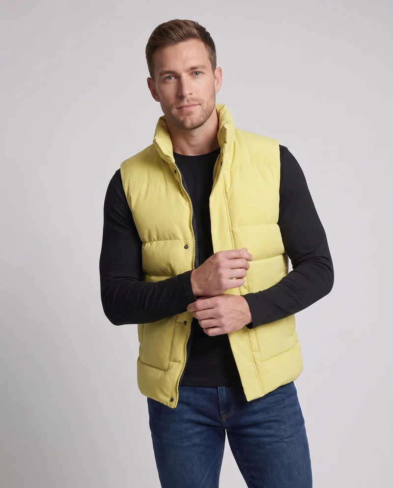 Männliches urbanes Stehkragen-Wintergilet mit gepolsterter Isolierung und verdeckter Druckknopfleiste