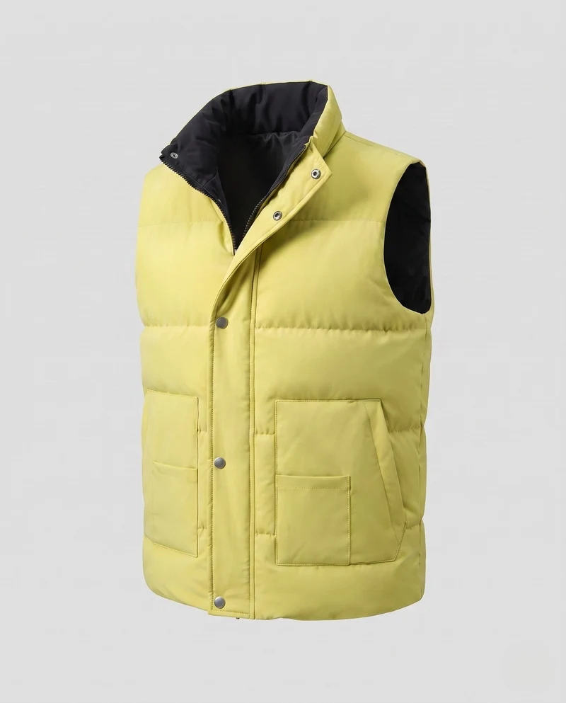 Männliches urbanes Stehkragen-Wintergilet mit gepolsterter Isolierung und verdeckter Druckknopfleiste