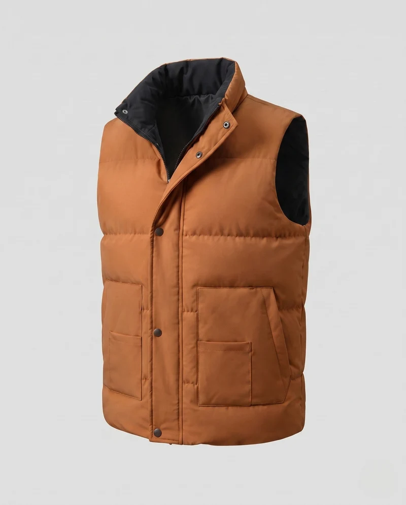 Männliches urbanes Stehkragen-Wintergilet mit gepolsterter Isolierung und verdeckter Druckknopfleiste