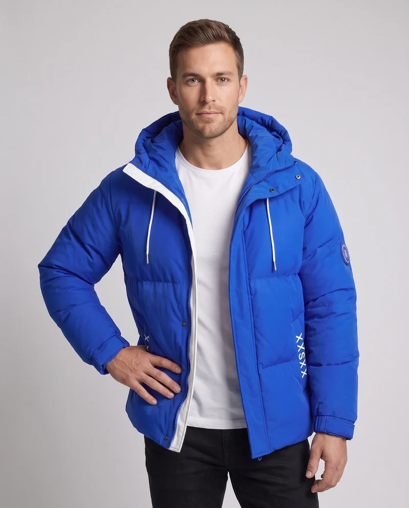 Herren urban gesteppter Hoodie mit thermischer Isolierung, kontrastierendem Besatz und verstellbarem Saum