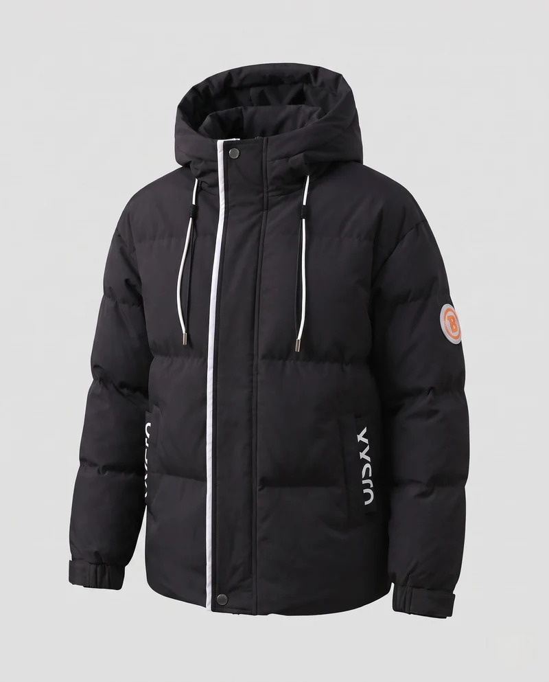 Herren urban gesteppter Hoodie mit thermischer Isolierung, kontrastierendem Besatz und verstellbarem Saum