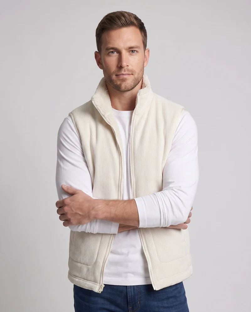 Herren wärmende Sherpa-Fleece-Weste mit durchgehendem Reißverschluss und aufgesetzten Taschen