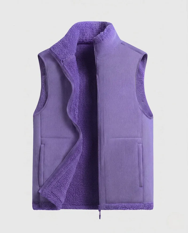 Herren wärmende Sherpa-Fleece-Weste mit durchgehendem Reißverschluss und aufgesetzten Taschen