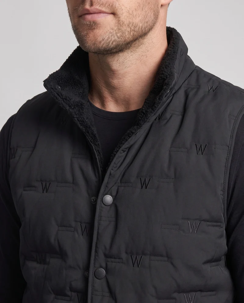 Herren wärmende Thermo-Steppweste mit hochflorigem Teddy-Futter und vorderen Druckknöpfen