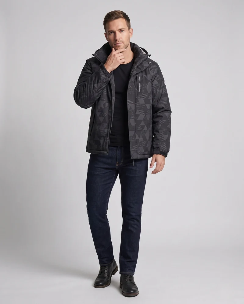 Herren wasserabweisende Outdoor-Jacke mit dichtem Plüschfutter, verstellbarer Kapuze und winddichter Vorderseite