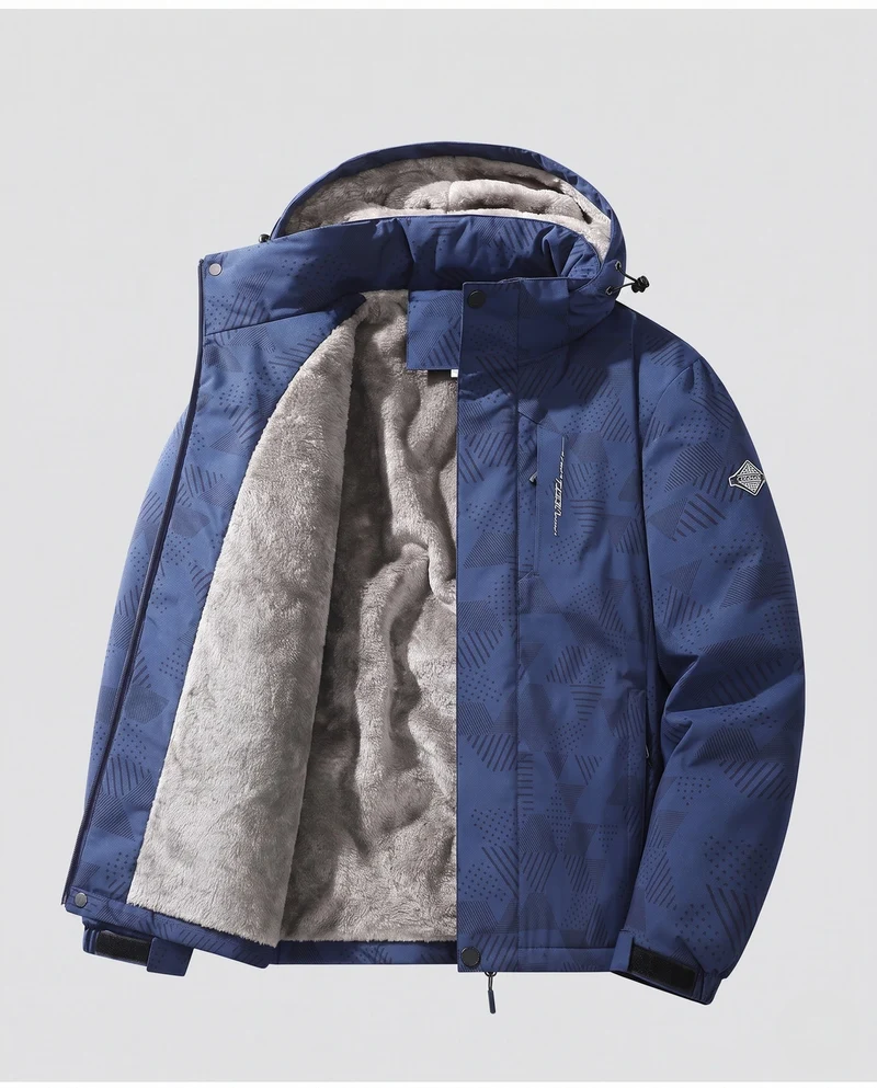 Herren wasserabweisende Outdoor-Jacke mit dichtem Plüschfutter, verstellbarer Kapuze und winddichter Vorderseite