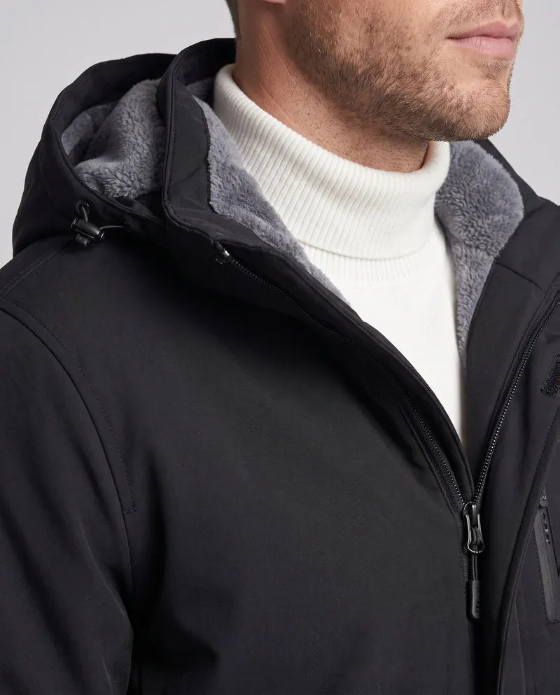 Herren wasserdichte Übergangsjacke mit Kapuze, thermischer Fütterung, winddichter Membran und verdecktem Reißverschluss