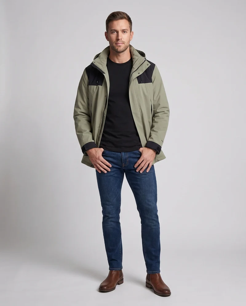 Herren wasserdichte mehrschichtige Softshell-Outdoormantel mit herausnehmbarer Fleece-Innenjacke und verstellbarer Kapuze
