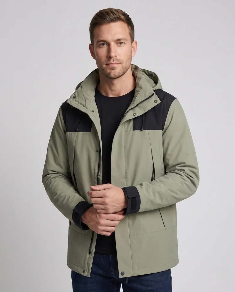 Herren wasserdichte mehrschichtige Softshell-Outdoormantel mit herausnehmbarer Fleece-Innenjacke und verstellbarer Kapuze