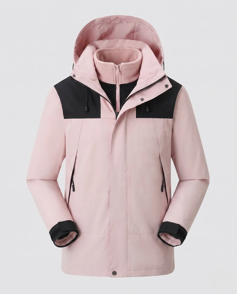 Herren wasserdichte mehrschichtige Softshell-Outdoormantel mit herausnehmbarer Fleece-Innenjacke und verstellbarer Kapuze