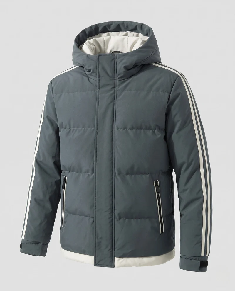 Männer gepolsterte Kapuzenwinterjacke mit sportlichen Seitenstreifen und winddichter Außenschale